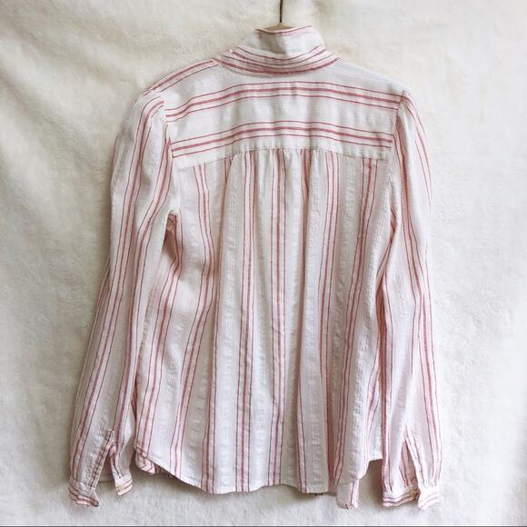 LOFT Red & White Striped Long Sleeve Button Shirt - Picture 4 of 8
